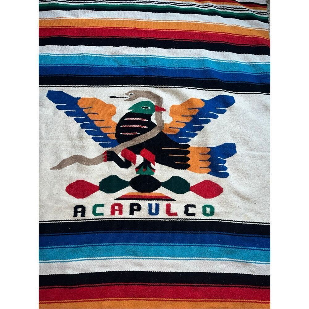 Vintage Mexican Serape Saltillo Woven Blanket Rug 80’/48’ Thunderbird with Snake